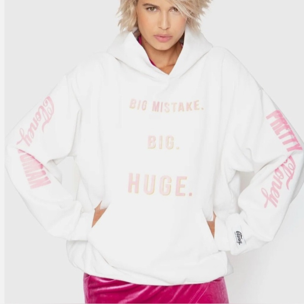 NWT Pretty Cloney White Pink Big Mistake Big Huge Hoodie Sweatshirt‎